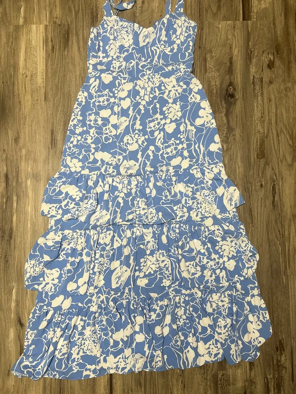 Abercrombie & Fitch Drama Ruffle Tiered French Blue Floral Maxi Dress